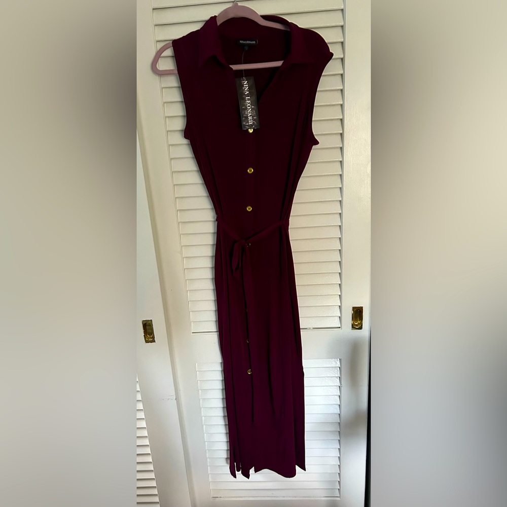 Brand new with tags, Nina Leonard, maxi shirt dress in deep wine